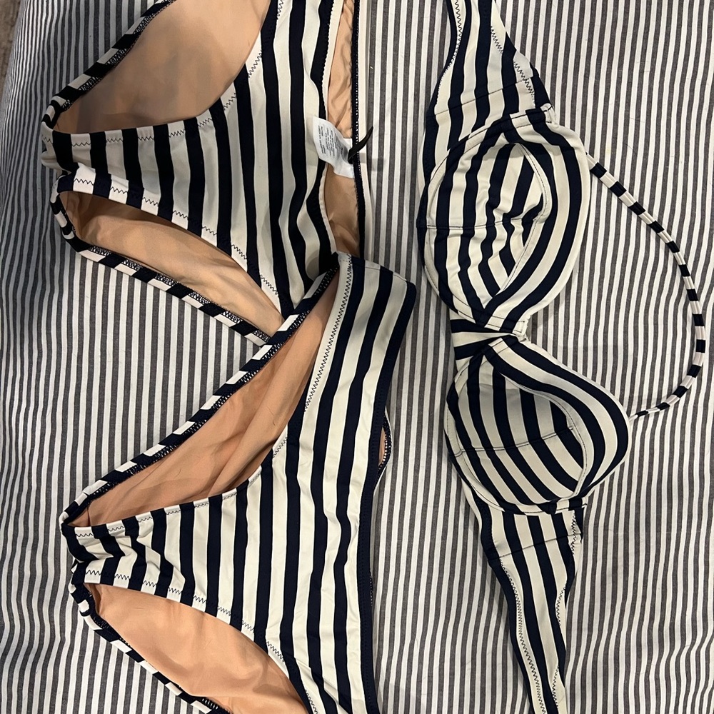 J crew bikini striped navy and white